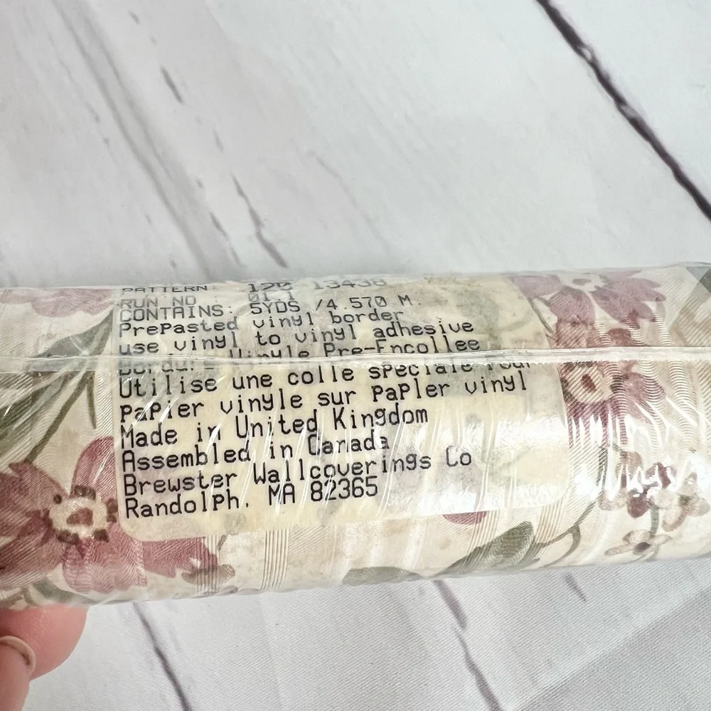 Vtg Brewster Rose Wallpaper Border Mauve Green Floral Shabby Chic 5 Yds Sealed